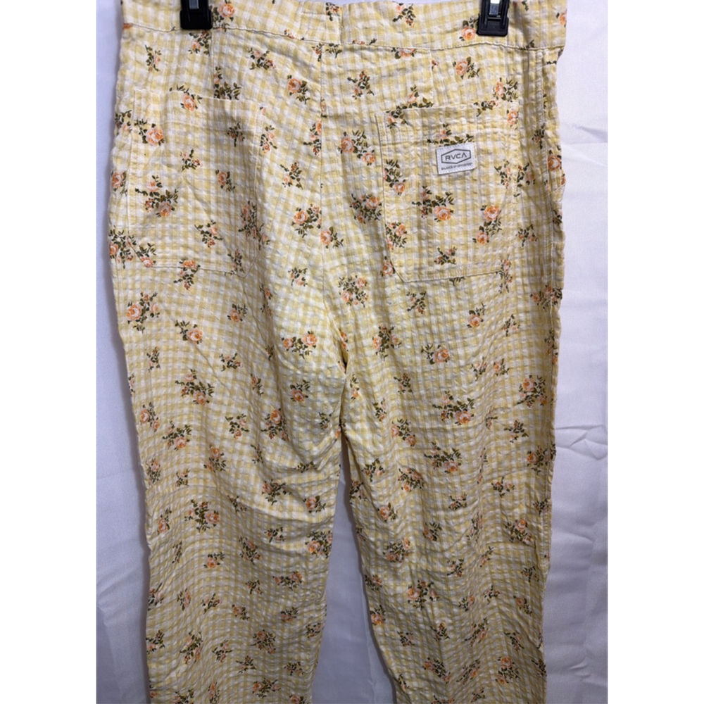 Women's RVCA Floral Gingham High Waist Pants Cottagecore Boho Festival Summer 30 - Picture 6 of 7